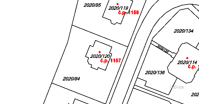 Holice 1157 na parcele st. 2020/120 v KÚ Holice v Čechách, Katastrální mapa