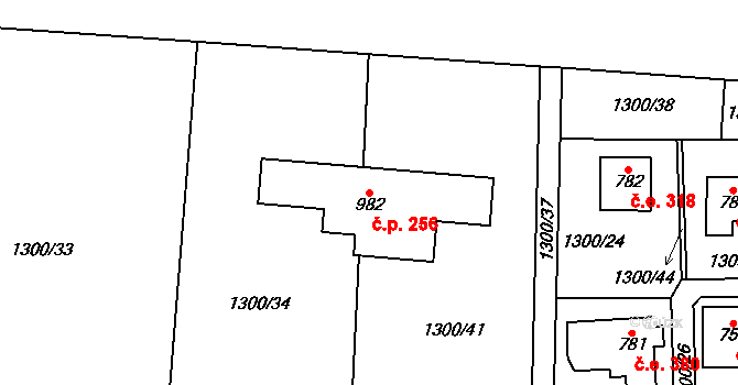 Čisovice 256 na parcele st. 982 v KÚ Čisovice, Katastrální mapa