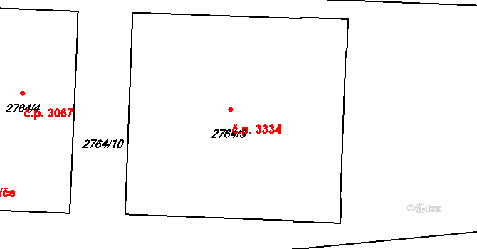 Strašnice 3334, Praha na parcele st. 2764/3 v KÚ Strašnice, Katastrální mapa