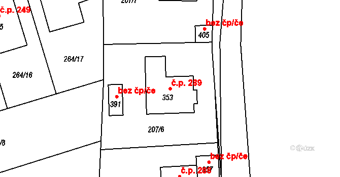 Krakovany 289 na parcele st. 353 v KÚ Krakovany, Katastrální mapa