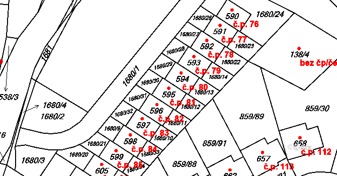 Dušníky 81, Obříství na parcele st. 595 v KÚ Obříství, Katastrální mapa