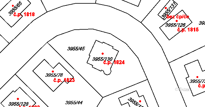 Chotěboř 1824 na parcele st. 3955/130 v KÚ Chotěboř, Katastrální mapa