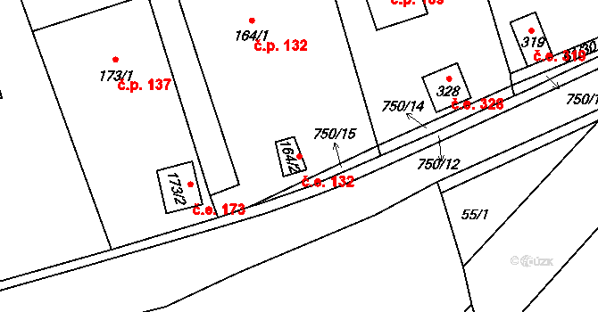 Horní Dubenky 132 na parcele st. 164/2 v KÚ Horní Dubenky, Katastrální mapa