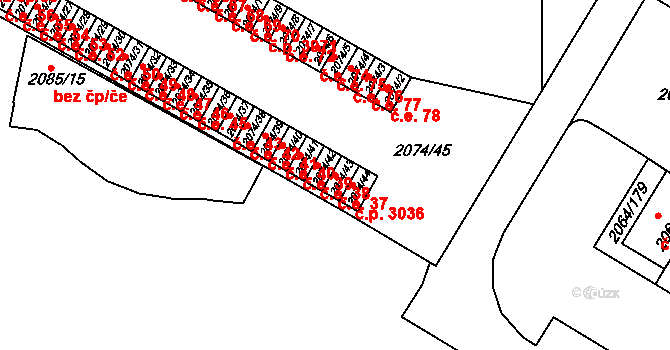 Brňany 37, Vyškov na parcele st. 2074/43 v KÚ Vyškov, Katastrální mapa