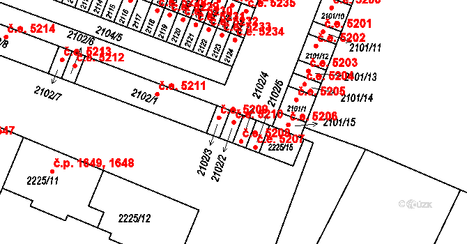 Kadaň 5210 na parcele st. 2102/2 v KÚ Kadaň, Katastrální mapa
