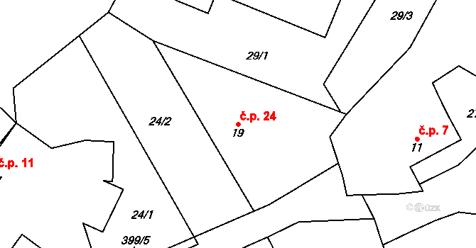 Uhřice 24, Sedlec-Prčice na parcele st. 19 v KÚ Uhřice u Sedlce, Katastrální mapa