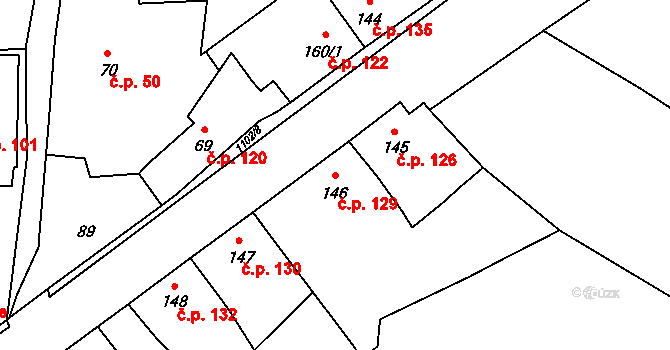 Prčice 129, Sedlec-Prčice na parcele st. 146 v KÚ Prčice, Katastrální mapa