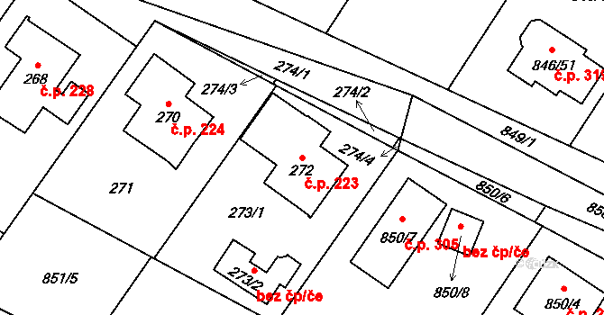 Plesná 223, Ostrava na parcele st. 272 v KÚ Stará Plesná, Katastrální mapa