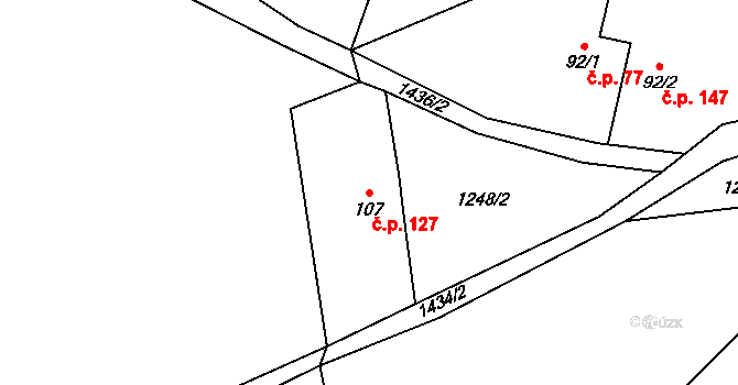 Dlouhá Ves 127 na parcele st. 107 v KÚ Dlouhá Ves u Havlíčkova Brodu, Katastrální mapa