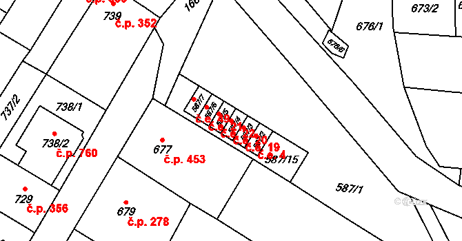 Drnovice 20 na parcele st. 587/4 v KÚ Drnovice u Vyškova, Katastrální mapa
