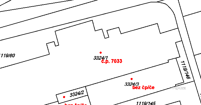 Zlín 7033 na parcele st. 3324/1 v KÚ Zlín, Katastrální mapa