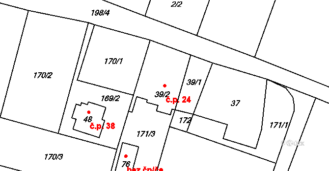 Jelenice 24, Vítkov na parcele st. 39/2 v KÚ Jelenice, Katastrální mapa