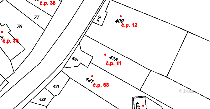 Děhylov 11 na parcele st. 416 v KÚ Děhylov, Katastrální mapa