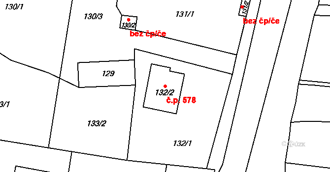 Kobeřice 578 na parcele st. 132/2 v KÚ Kobeřice ve Slezsku, Katastrální mapa