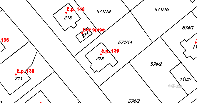 Vávrovice 139, Opava na parcele st. 218 v KÚ Vávrovice, Katastrální mapa