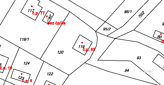 Jilešovice 83, Háj ve Slezsku na parcele st. 119 v KÚ Jilešovice, Katastrální mapa