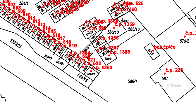 Ráj 1357, Karviná na parcele st. 586/6 v KÚ Ráj, Katastrální mapa