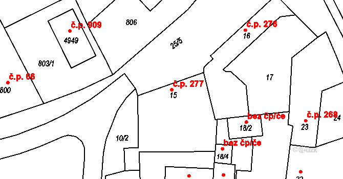 Buchlovice 277 na parcele st. 15 v KÚ Buchlovice, Katastrální mapa
