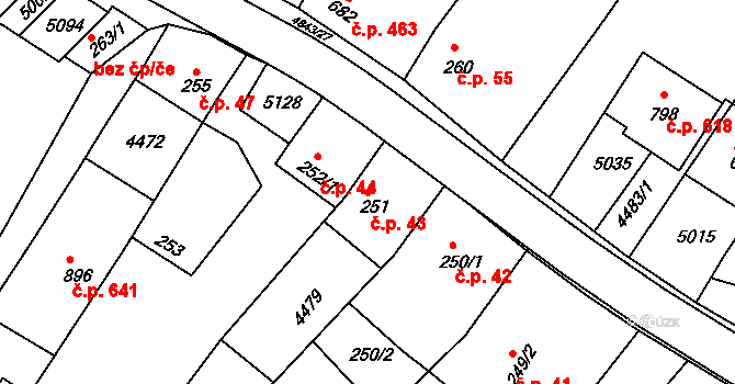 Boršice 43 na parcele st. 251 v KÚ Boršice u Buchlovic, Katastrální mapa