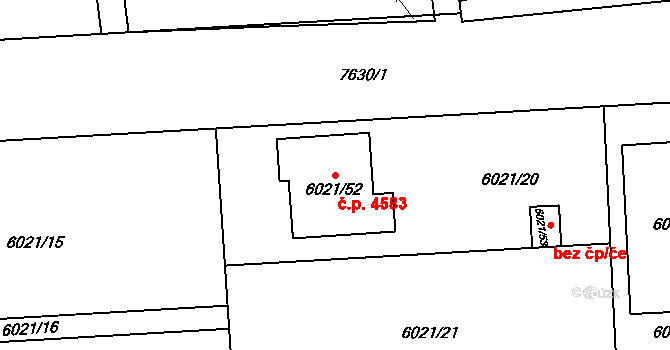 Prostějov 4583 na parcele st. 6021/52 v KÚ Prostějov, Katastrální mapa
