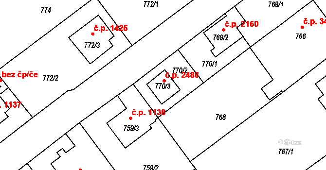 Pelhřimov 2488 na parcele st. 770/3 v KÚ Pelhřimov, Katastrální mapa