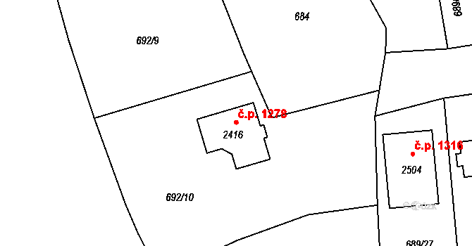 Malenovice 1278, Zlín na parcele st. 2416 v KÚ Malenovice u Zlína, Katastrální mapa