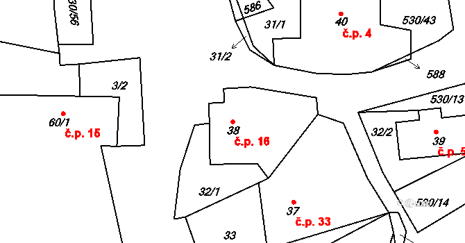 Vortová 16 na parcele st. 38 v KÚ Vortová, Katastrální mapa