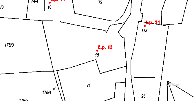 Písecká Smoleč 13, Slabčice na parcele st. 15 v KÚ Písecká Smoleč, Katastrální mapa