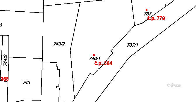 Nýřany 564 na parcele st. 740/1 v KÚ Nýřany, Katastrální mapa