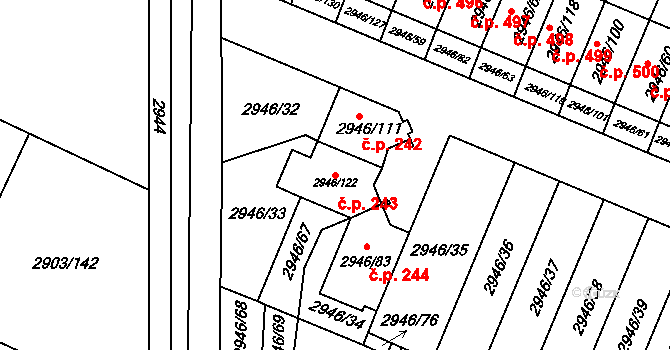 Choceňské Předměstí 243, Vysoké Mýto na parcele st. 2946/122 v KÚ Vysoké Mýto, Katastrální mapa