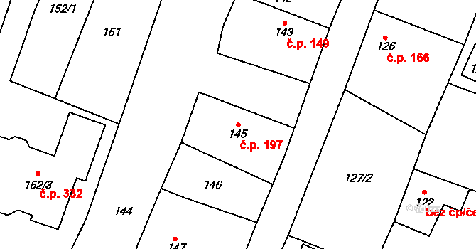 Chotíkov 197 na parcele st. 145 v KÚ Chotíkov, Katastrální mapa