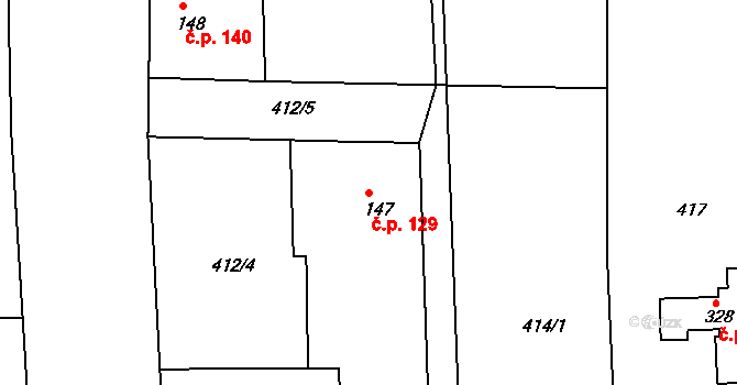 Mlékojedy 129, Neratovice na parcele st. 147 v KÚ Mlékojedy u Neratovic, Katastrální mapa