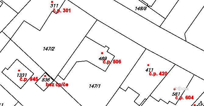 Neratovice 506 na parcele st. 469 v KÚ Neratovice, Katastrální mapa