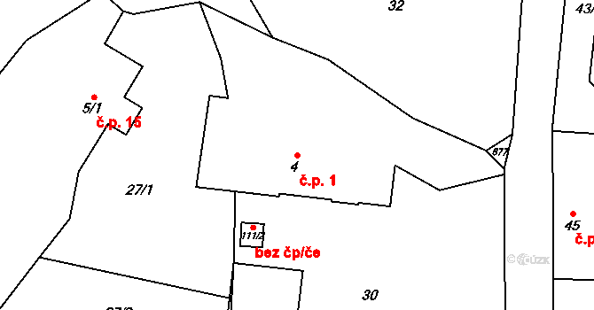 Malá Lečice 1, Bojanovice na parcele st. 4 v KÚ Malá Lečice, Katastrální mapa