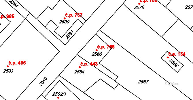 Řevnice 766 na parcele st. 2566 v KÚ Řevnice, Katastrální mapa