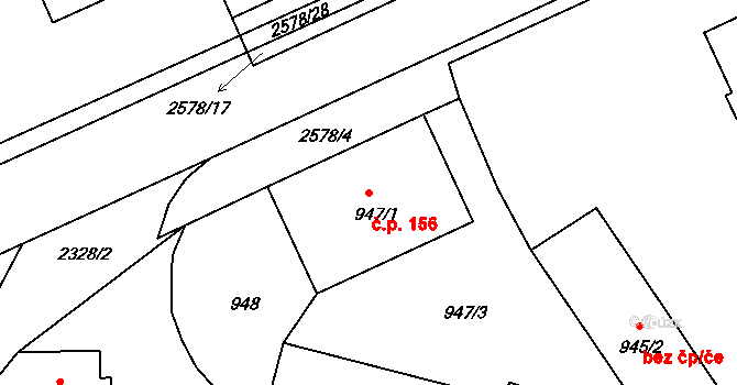 Velké Předměstí 156, Horšovský Týn na parcele st. 947/1 v KÚ Horšovský Týn, Katastrální mapa