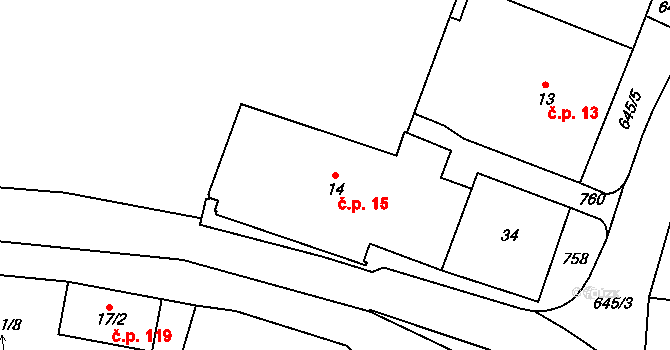 Teplice nad Metují 15 na parcele st. 14 v KÚ Teplice nad Metují, Katastrální mapa