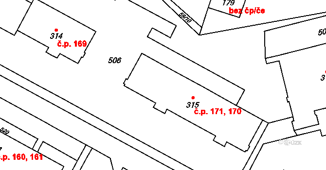 Černá za Bory 170,171, Pardubice na parcele st. 315 v KÚ Černá za Bory, Katastrální mapa