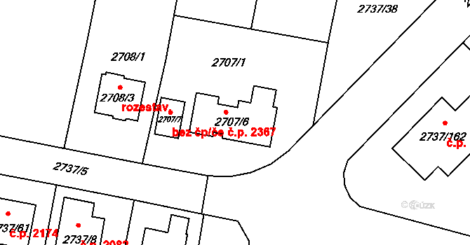 Benešov 2367 na parcele st. 2707/6 v KÚ Benešov u Prahy, Katastrální mapa