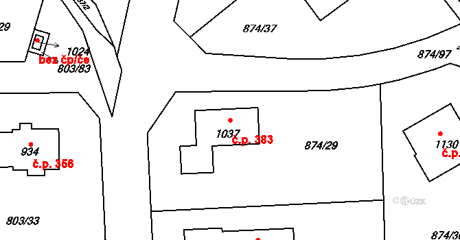 Želivec 383, Sulice na parcele st. 1037 v KÚ Sulice, Katastrální mapa