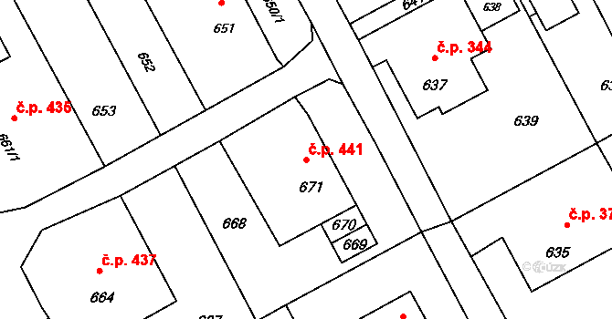 Suchdol nad Odrou 441 na parcele st. 671 v KÚ Suchdol nad Odrou, Katastrální mapa