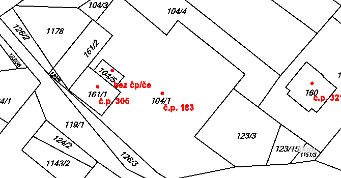 Lubina 183, Kopřivnice na parcele st. 104/1 v KÚ Větřkovice u Lubiny, Katastrální mapa