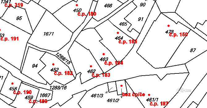 Plešivec 184, Český Krumlov na parcele st. 463 v KÚ Český Krumlov, Katastrální mapa