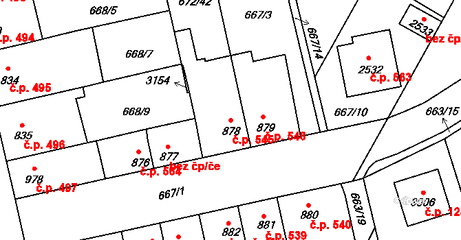 Vodňany II 545, Vodňany na parcele st. 878/1 v KÚ Vodňany, Katastrální mapa