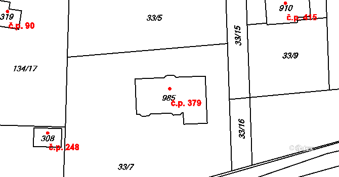 Senohraby 379 na parcele st. 985 v KÚ Senohraby, Katastrální mapa