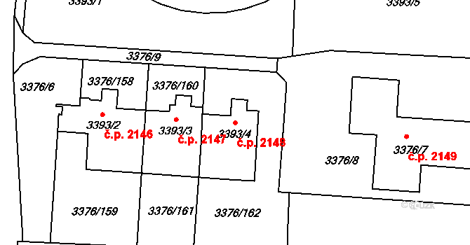 Louny 2148 na parcele st. 3393/4 v KÚ Louny, Katastrální mapa