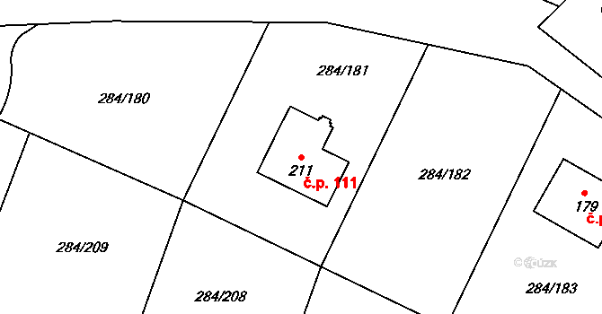 Na Lhotkách 111, Bavoryně na parcele st. 211 v KÚ Bavoryně, Katastrální mapa