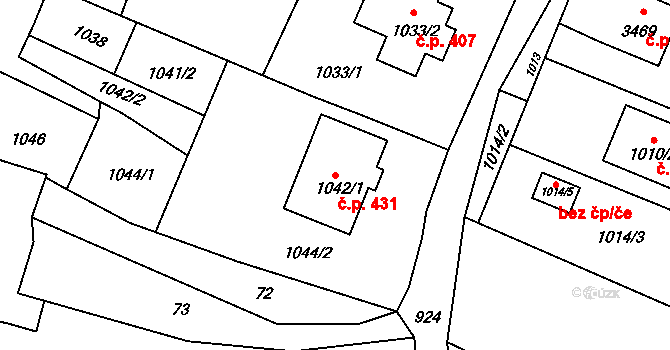 Velký Újezd 431 na parcele st. 1042/1 v KÚ Velký Újezd, Katastrální mapa