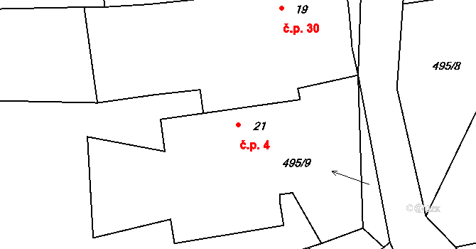 Kucíny 4, Příchovice na parcele st. 21 v KÚ Kucíny, Katastrální mapa