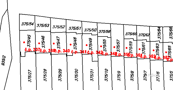 Všetuly 342, Holešov na parcele st. 375/49 v KÚ Všetuly, Katastrální mapa